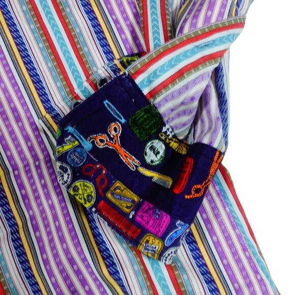 Robert Graham Multicolor Striped Embroidered Button Up Shirt Flip Cuff Mens L - Picture 4 of 8